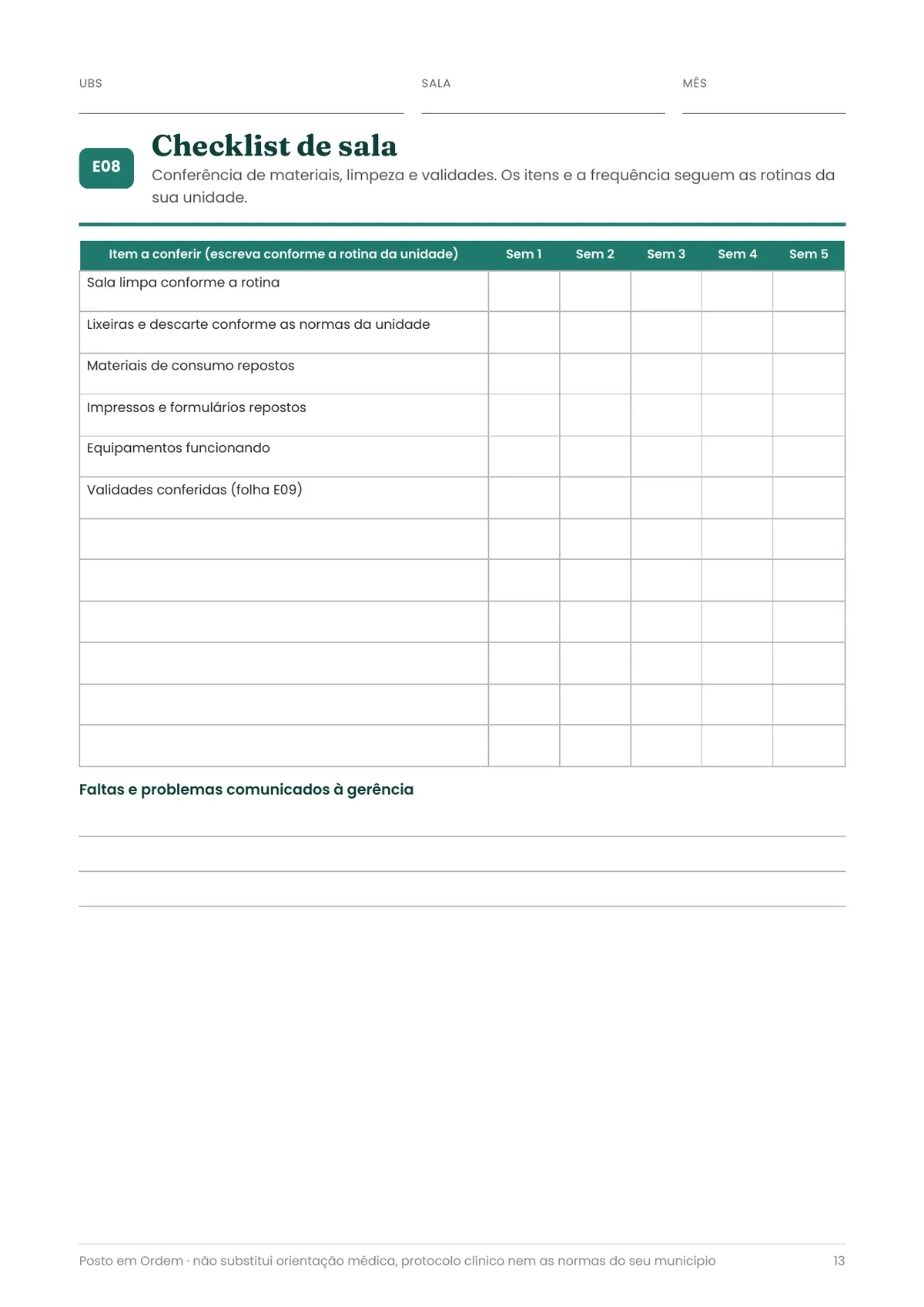 Página real do PDF Posto em Ordem: lista de conferência da sala